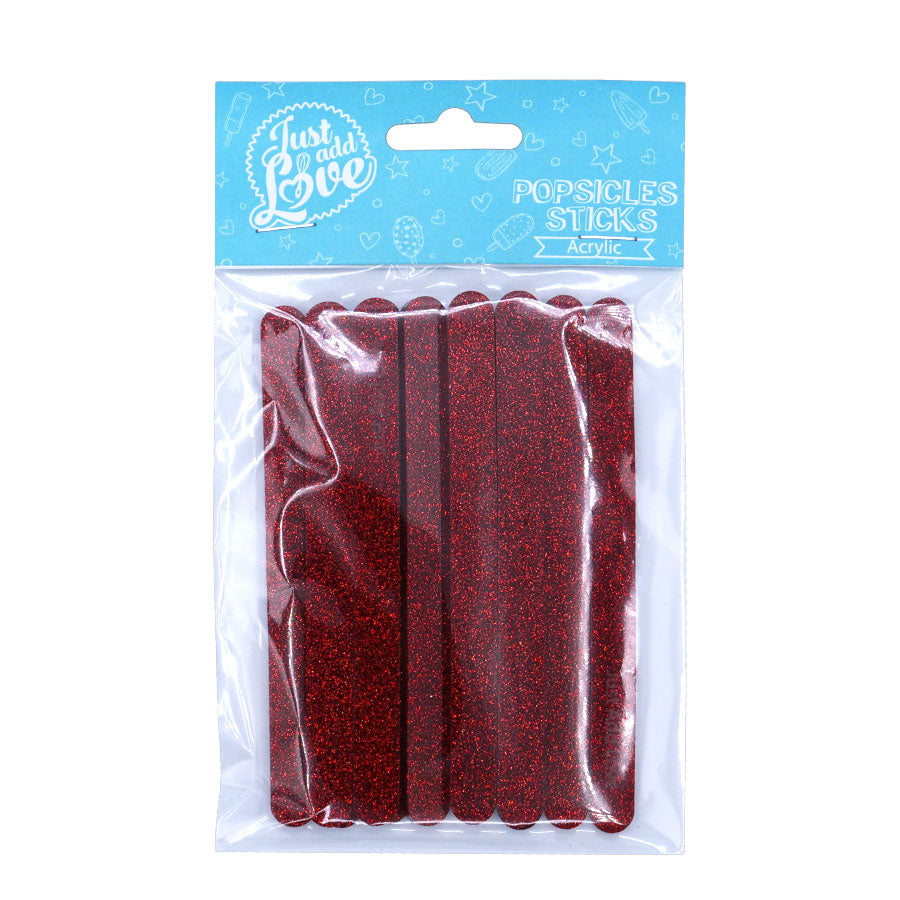 Palito para popsicle glitter vermelho - 12 un.