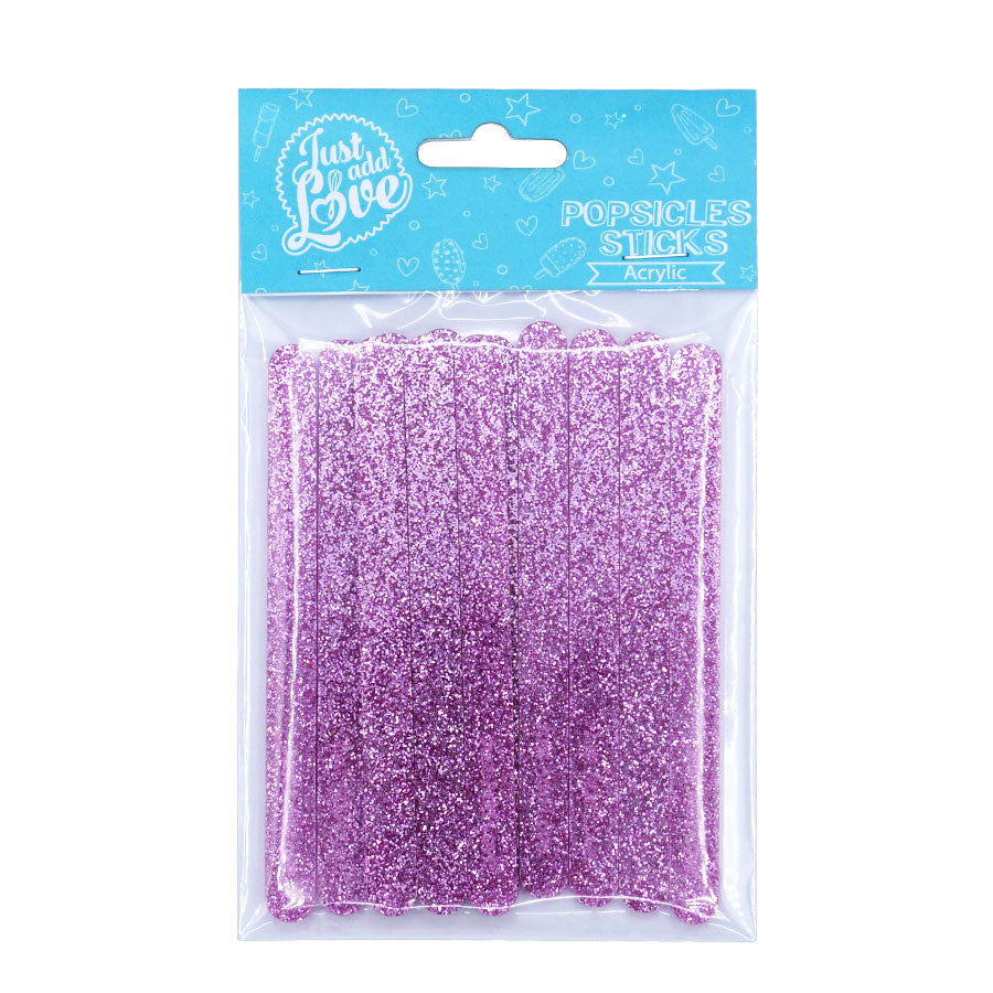 Palito para popsicle glitter rosa - 12 un.