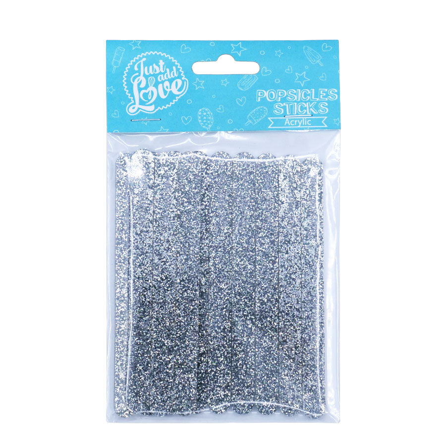 Palito para popsicle glitter prata - 12 un